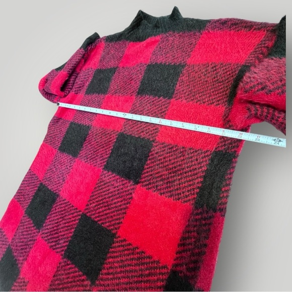 SO Red/Black Checkered Fluffy Soft Long Sweater - Picture 8 of 13